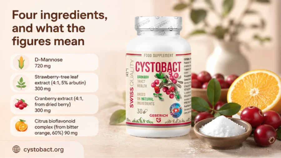 Cystobact — D-Mannose, Cranberry, Blatt des Erdbeerbaums und Zitrus-Bioflavonoide