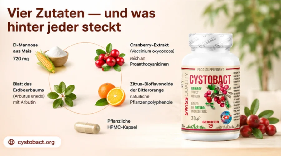 Cystobact — D-Mannose, Cranberry, Blatt des Erdbeerbaums und Zitrus-Bioflavonoide